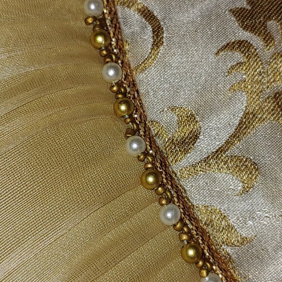 Pier 1 Imports Ruffled Gold Beaded Frilly Christmas Tree Skirt 48" - Picture 9 of 12